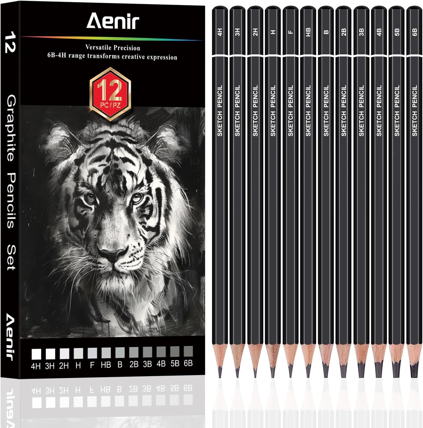 12-Piece Graphite Sketch Pencils Set