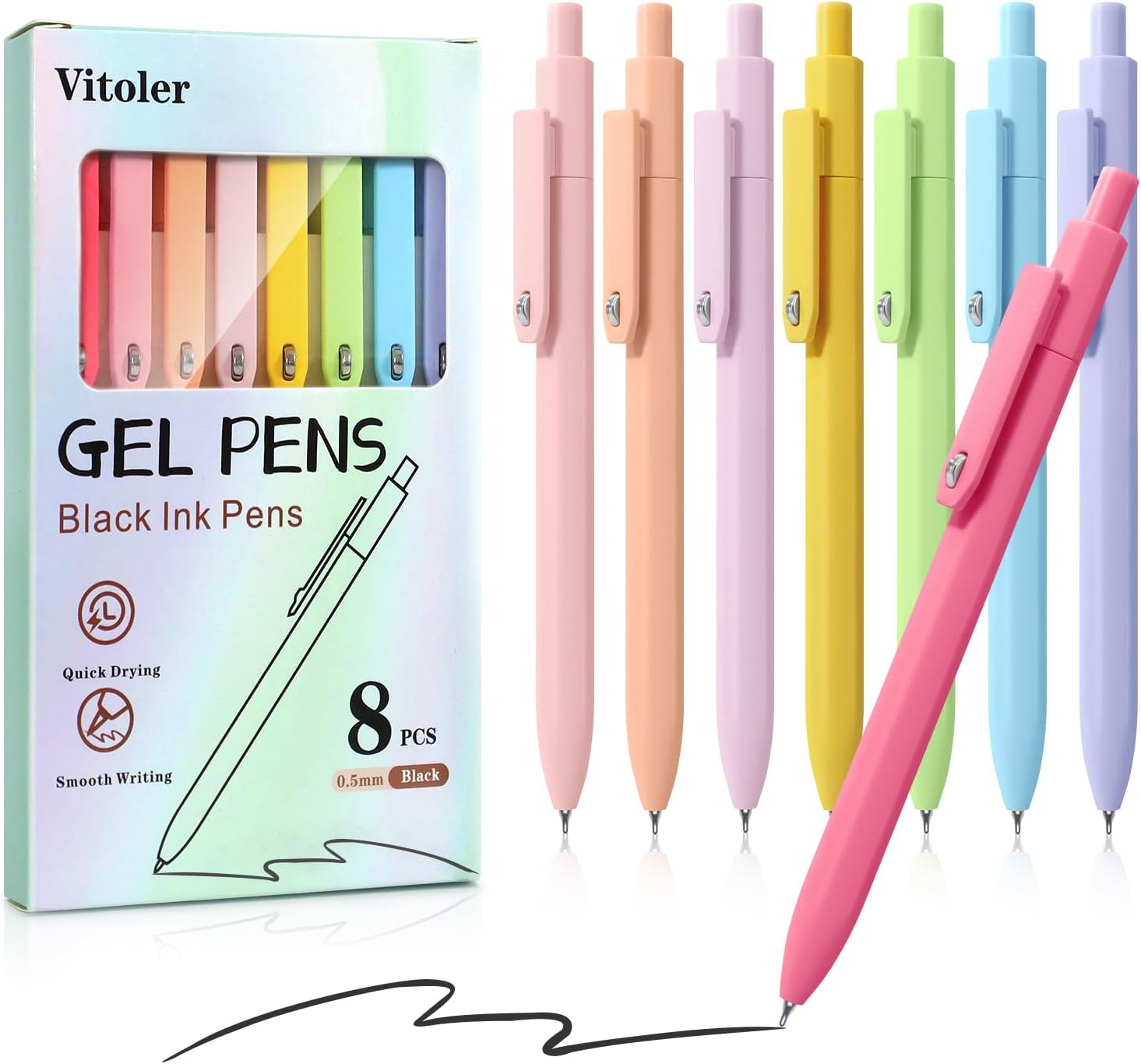 8-Piece 0.5mm Retractable Gel Pen Set