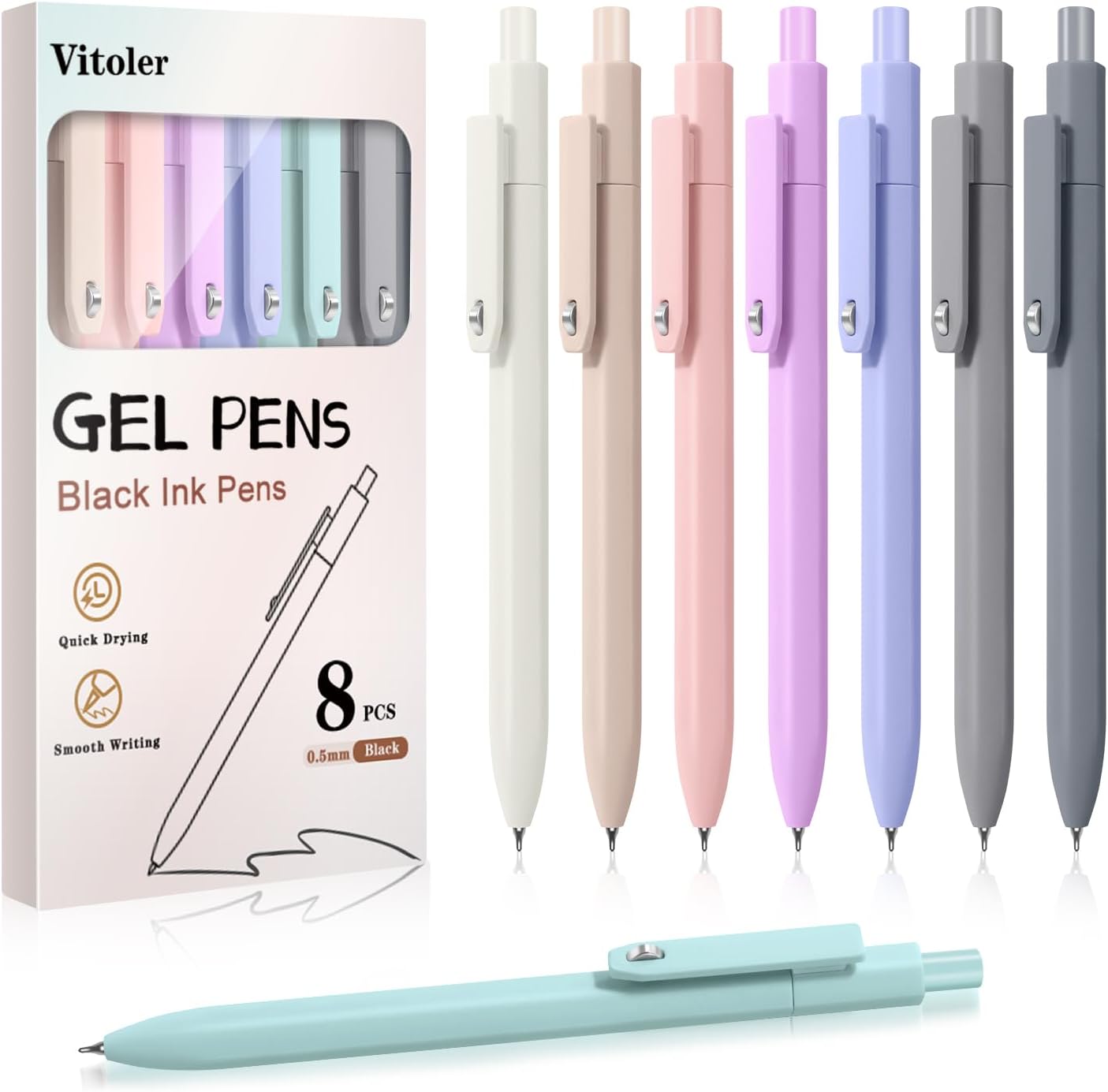 8-Piece 0.5mm Retractable Gel Pen Set