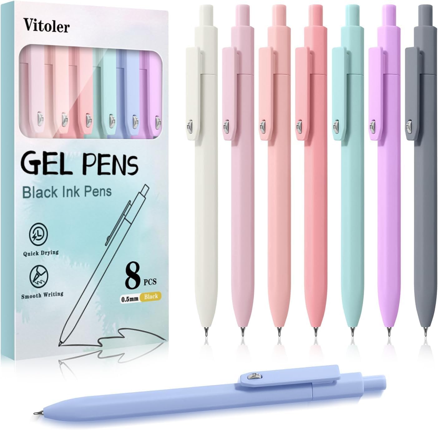 8-Piece 0.5mm Retractable Gel Pen Set